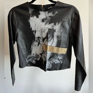 Leather Long Sleeve Graphic Crop